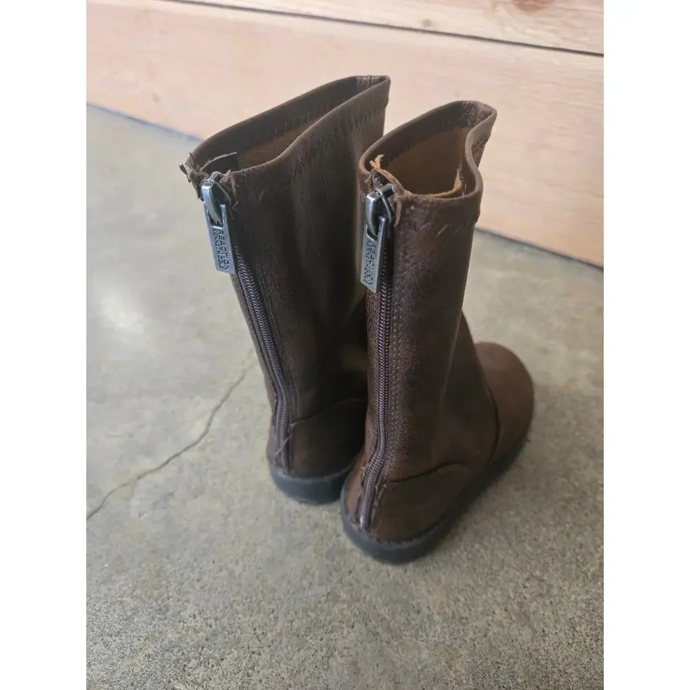 Kenneth Cole Reaction Kids Autumn Stretch-T Distressed Brown Back Zip Moto Boots